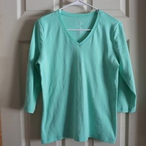 St Johns Bay Mint Green 3/4 Sleeve V Neck Shirt